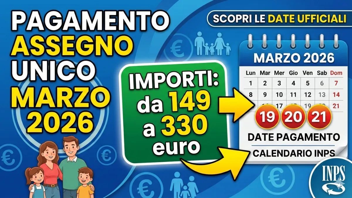 Pagamento Assegno Unico Marzo 2026: Importi da 149 a 330 euro - Ecco il Nuovo Calendario Inps